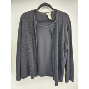 Koret Black Beaded Twin Set Cardigan Shell Knit Sweater 1X